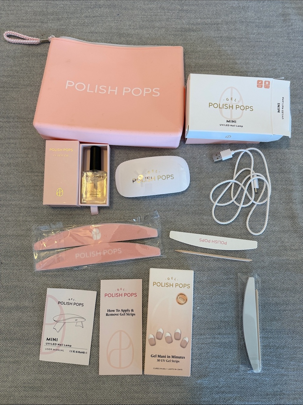 Polish Pop- Pink Nail Care Kit — 50 uv gel strip (stickers) for nails. French.